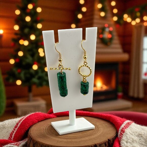 Malachite Heishi Mismatched Earrings Gold Plated - Picture 6 of 12